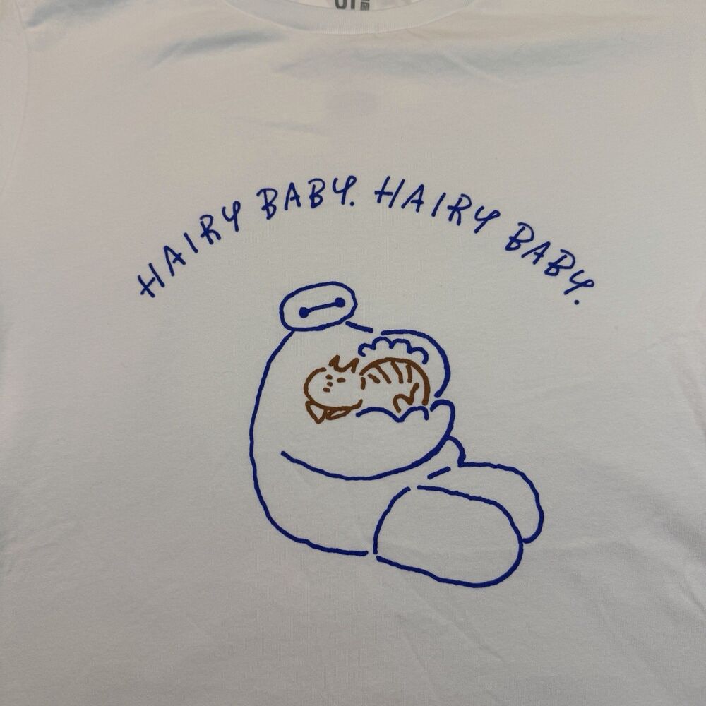 Uniqlo Yu Nagaba Hello, I am Baymax Women's  T-shirt Size L White Hairy Baby Cat